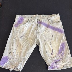 Men's Distressed Purple and Gray Jean Shorts